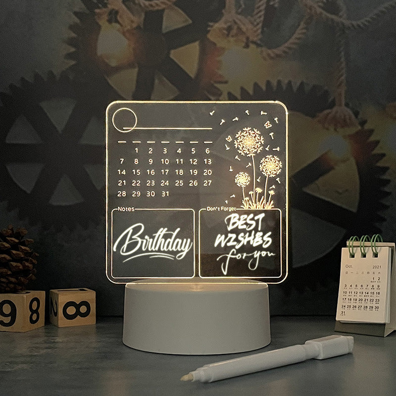 Acrylic Calendar Memo Board with LED Night Light