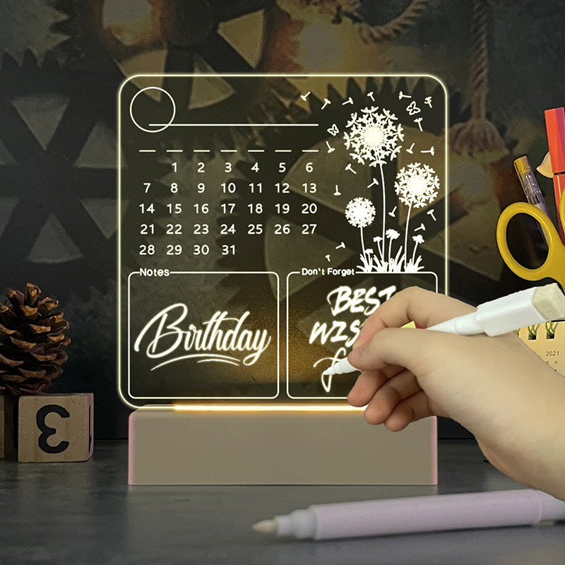 Acrylic Calendar Memo Board with LED Night Light